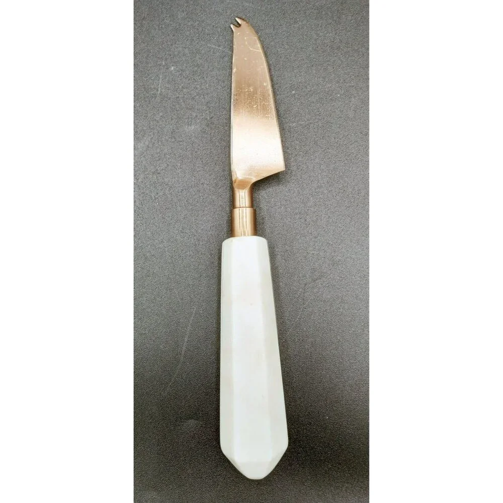 Cheese Knives Marble Handled Brass Toned Charcuterie India Vintage Set of 5